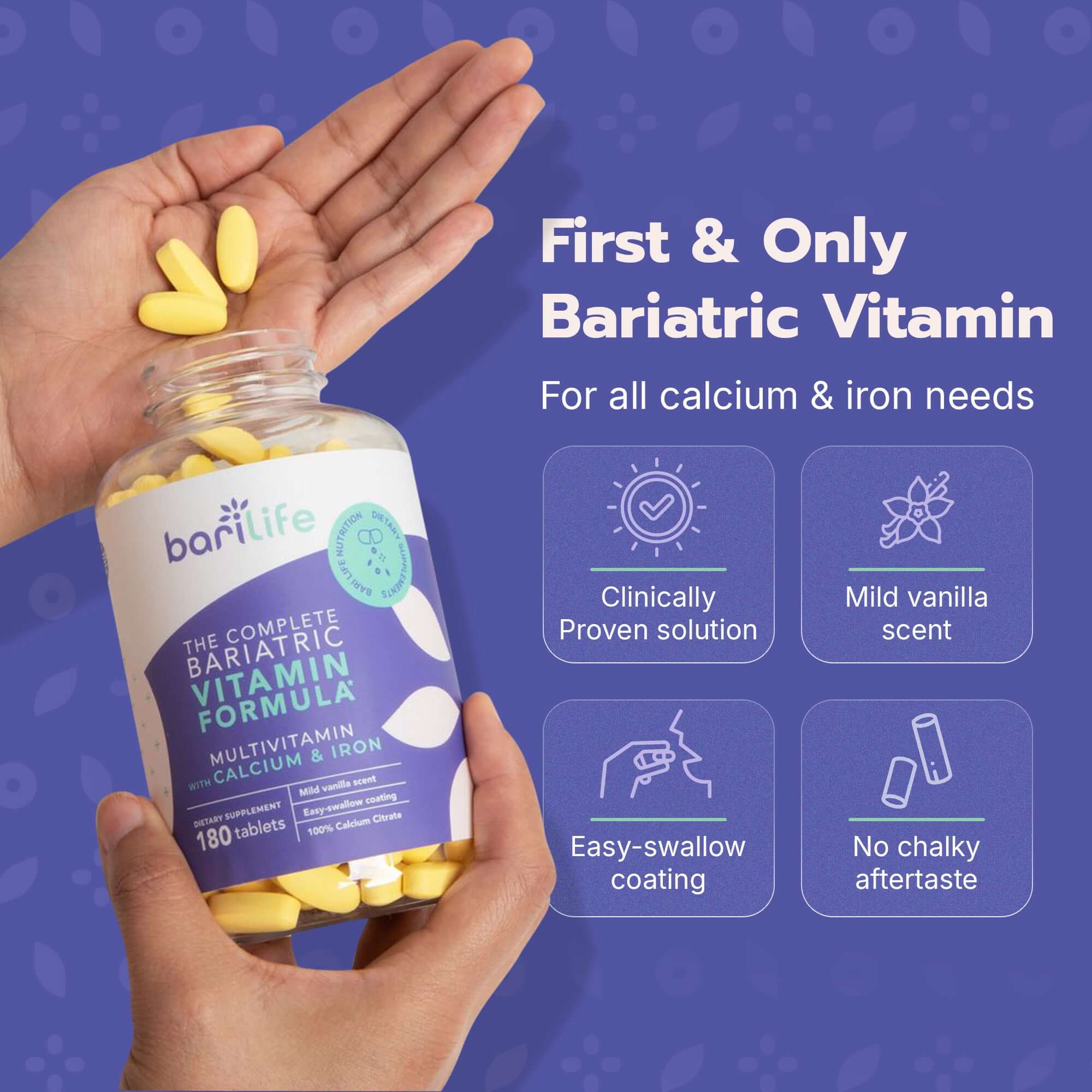 Complete Bariatric Vitamin Formula Tablet;Complete Tablet SFP;;;;;Other bariatric vitamins (1);bariatric all in one vitamin tablets on purple background;